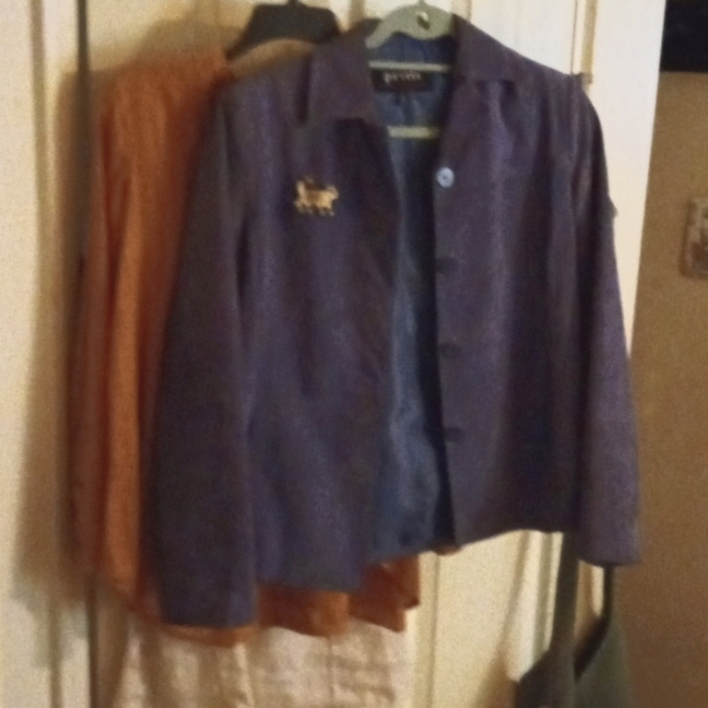 Dark periwinkle suede jacket. Like new PIN not included.